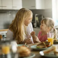 mom and child in kitchen