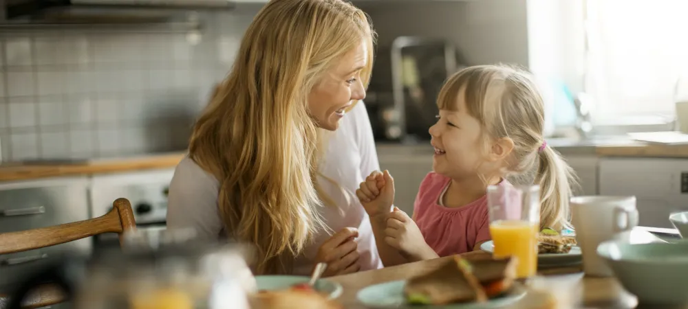 mom and child in kitchen