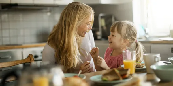 mom and child in kitchen